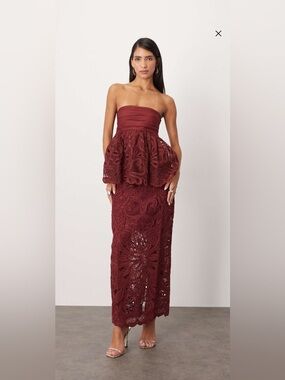 ARRANGE - floral cornelli column midi skirt in merlot - 10